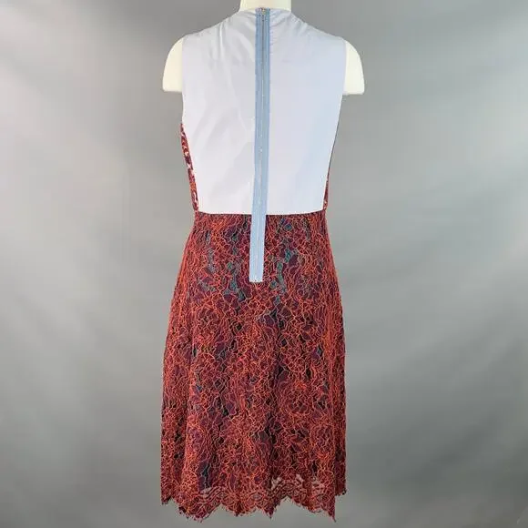 CARVEN Size M Orange Purple Guipure Lace Sleeveless Knee Length Cocktail Dress - Picture 4 of 9